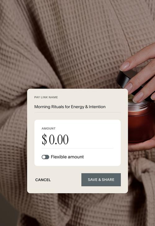 Payment form for ‘Morning Rituals for Energy & Intention’ showing $0.00 amount and a flexible amount toggle.