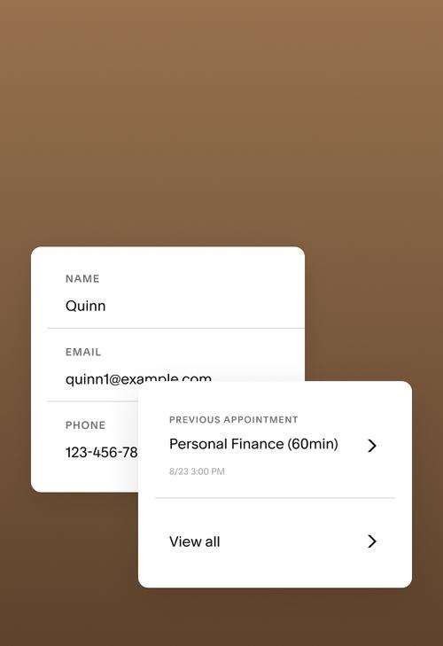 Interface displaying client details and appointment history.