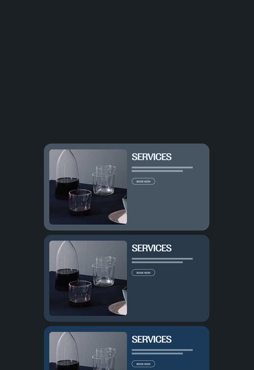 A row of the same web layout in different shades of blue