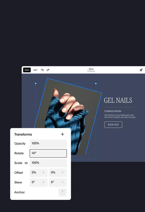 Web editor with transform tools